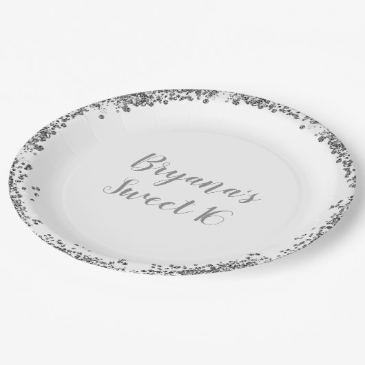 Assiettes En Carton Argent blanc Parties scintillant Glam Edge Sweet 1 (Angle)