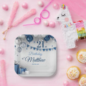 Assiettes En Carton Argent bleu 21e anniversaire (Fête)