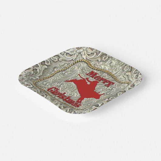 Assiettes En Carton Argent Bull Rider Belt Buckle Noël (Angulaire)