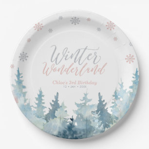 Assiettes En Carton Argent et rose hiver Wonderland Snowflake Annivers