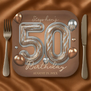 Assiettes En Carton Argent métallisé et bronze pour 50e anniversaire