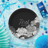 Assiettes En Carton Argent, noir & blanc imprimé rose 10e anniversaire (Fête)