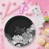 Assiettes En Carton Argent, noir & blanc imprimé rose 10e anniversaire (Fête)