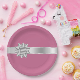 Assiettes En Carton Argent rose Glam Ribbon Bow Anniversaire