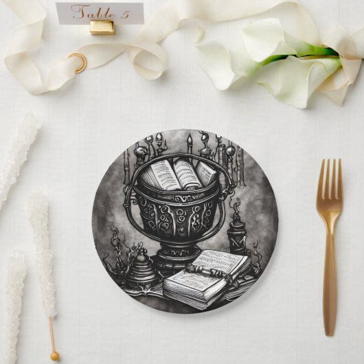 Assiettes En Carton Argent Steampunk Cauldron Spellbooks et Potions (Mariage)