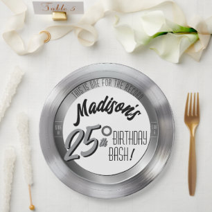 Assiettes En Carton Argent Vinyl Record 25e anniversaire Décor de fête
