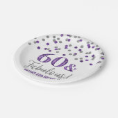 Assiettes En Carton Argent violet Confetti 60 et fabuleux (Angle)