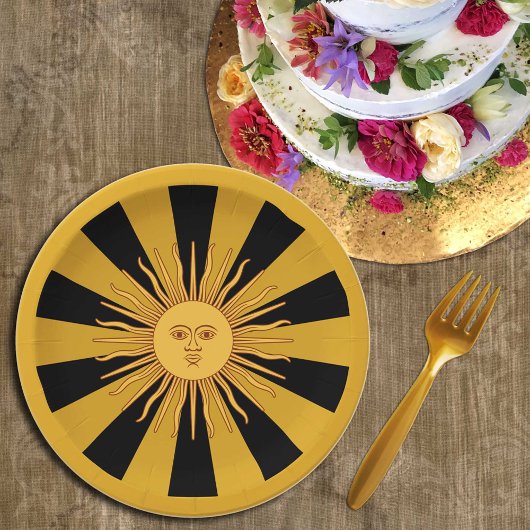Assiettes En Carton Argentine Golden Sun, Sol de Mayo Classic Round