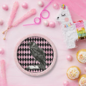 Assiettes En Carton Arlequin rose et noir et corbeau (Fête)