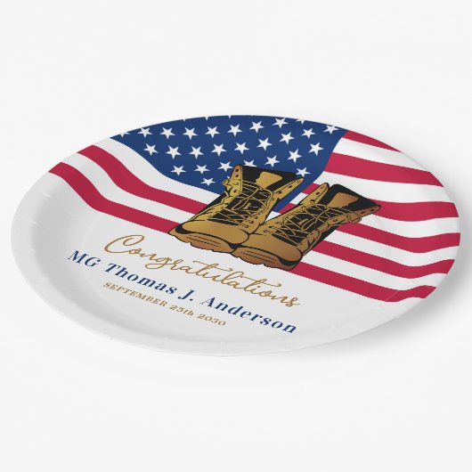 Assiettes En Carton Armée militaire Retraite USA American Flag Party (Angle)