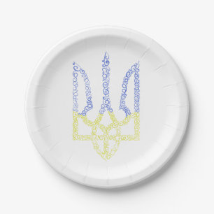 Assiettes En Carton Armoiries de l'Ukraine trident motif de la spirale