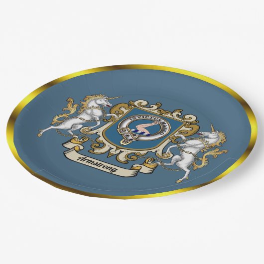Assiettes En Carton Armstrong Clan Badge Bleu Personnalisé (Angle)