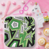 Assiettes En Carton Aro gris noir vert géométrique Abstrait (Fête)