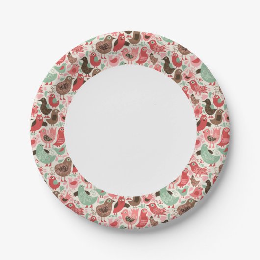 Assiettes En Carton arrière - plan aux oiseaux mignons (Devant)
