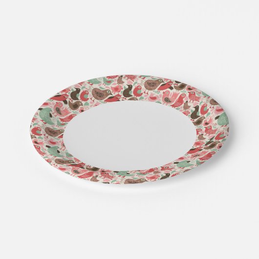 Assiettes En Carton arrière - plan aux oiseaux mignons (Angle)