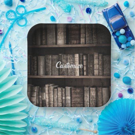 Assiettes En Carton Arrière - plan de livres rustiques foncés (Fête)