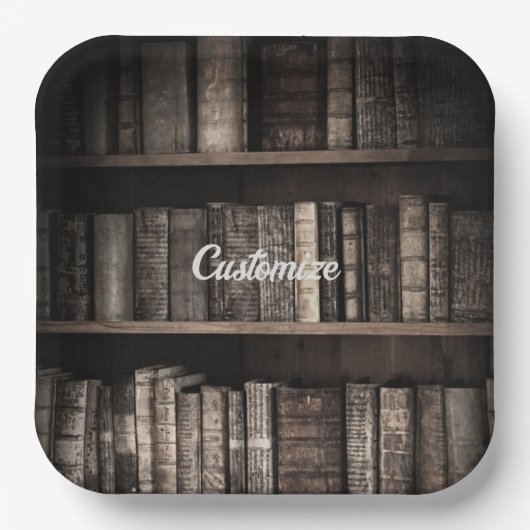 Assiettes En Carton Arrière - plan de livres rustiques foncés (Recto)