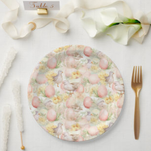 Assiettes En Carton arrière - plan de pâques avec oeufs, fleurs et ois