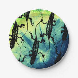 Assiettes En Carton Arrière - plan de reptile noir bleu bleu vert