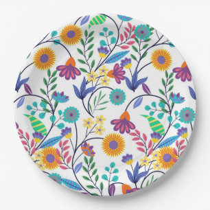 Assiettes En Carton Arrière - plan floral exotique coloré Motif-23145