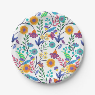 Assiettes En Carton Arrière - plan floral exotique coloré Motif-23145