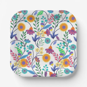 Assiettes En Carton Arrière - plan floral exotique coloré Motif-23145