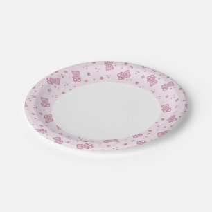 Assiettes En Carton arrière - plan Nounours rose