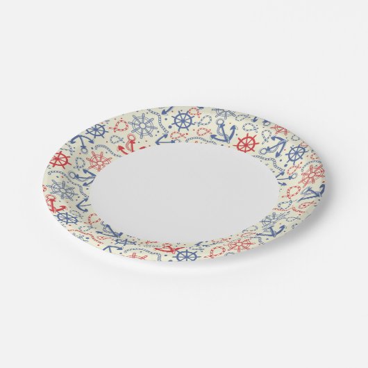 Assiettes En Carton arrière - plan rouge et marine avec ancre (Angle)