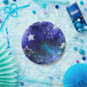 Assiettes En Carton Arrière - plan spatial avec étoiles (Fête)