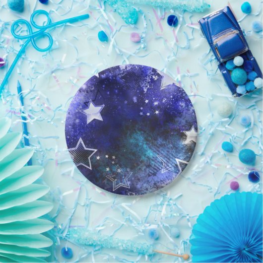 Assiettes En Carton Arrière - plan spatial avec étoiles (Fête)