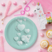 Assiettes En Carton Arrière - plan vert clair avec coeur blanc 3D (Fête)