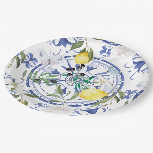 Assiettes En Carton Arrondi, orné, tuile espagnole, méditerranéenne, c (Angle)