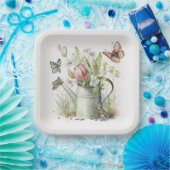 Assiettes En Carton Arrosage avec tulipes et papillons (Fête)