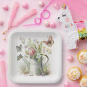 Assiettes En Carton Arrosage avec tulipes et papillons (Fête)