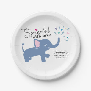 Assiettes En Carton Arrosé avec le bébé mignon d'éléphant d'amour