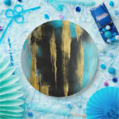 Assiettes En Carton Art Abstrait artistique en Turquoise, Or et Noir (Fête)