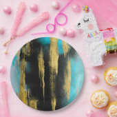 Assiettes En Carton Art Abstrait artistique en Turquoise, Or et Noir (Fête)