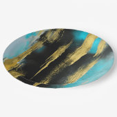 Assiettes En Carton Art Abstrait artistique en Turquoise, Or et Noir (Angle)