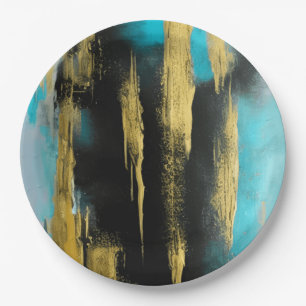 Assiettes En Carton Art Abstrait artistique en Turquoise, Or et Noir