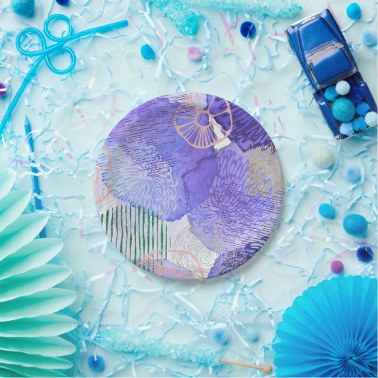 Assiettes En Carton Art abstrait moderne bleu et violet (Fête)