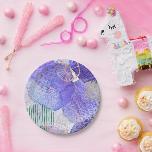 Assiettes En Carton Art abstrait moderne bleu et violet (Fête)