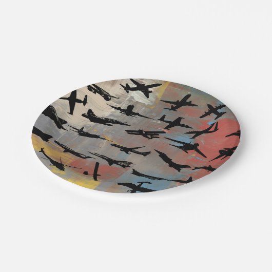 Assiettes En Carton Art aéronautique, silhouettes d'avion noir, (Angle)