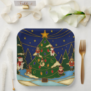 Assiettes En Carton Art cloisonné Forêt fantaisiste Noël classique