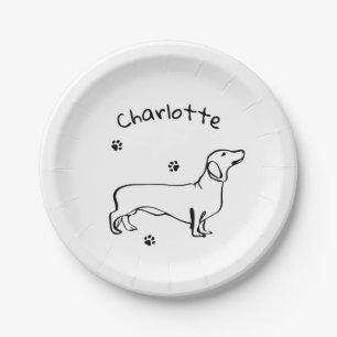 Assiettes En Carton Art Dachshund Minimaliste - Votre texte, votre sty