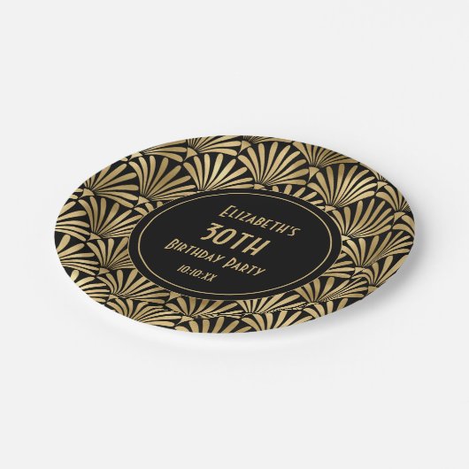 Assiettes En Carton Art Déco Black and Gold 30e anniversaire (Angle)