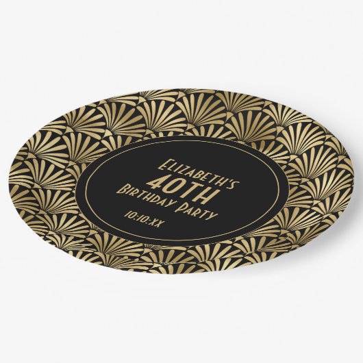 Assiettes En Carton Art Déco Black and Gold 40e anniversaire (Angle)