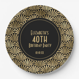 Assiettes En Carton Art Déco Black and Gold 40e anniversaire