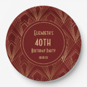 Assiettes En Carton Art Déco Bourgogne & Gold 40e anniversaire (Devant)