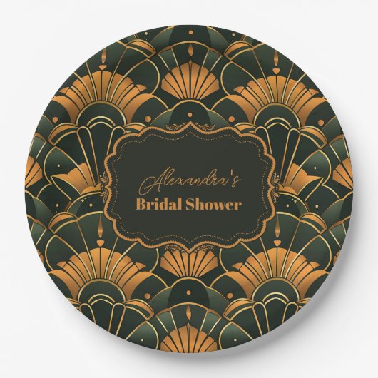 Assiettes En Carton Art Déco Bride Diamant Or et Vert (Devant)