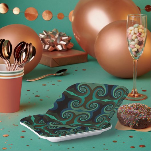 Assiettes En Carton Art déco classique noir et vert vacances (Multi)